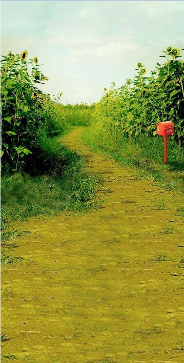 3D country road mailbox green trees door mural Wallpaper AJ Wallpaper