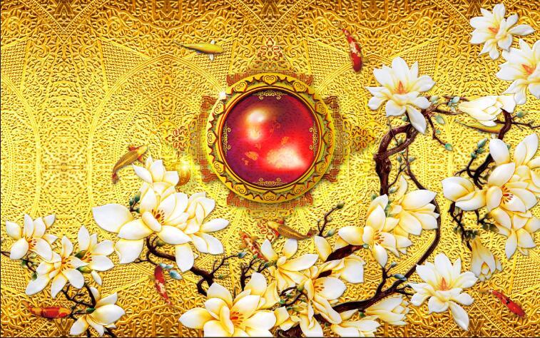 3D Golden Gem Flower Wallpaper AJ Wallpaper 1