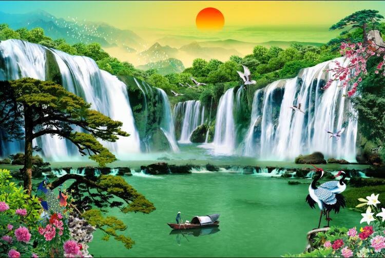 3D Waterfalls Nature tree Wallpaper AJ Wallpaper 1