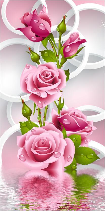 3D Modern flower rose pink Wallpaper AJ Wallpaper 1