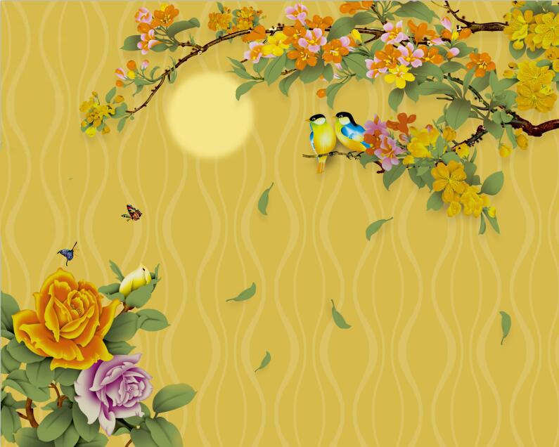 3D Bird yellow flower texture Wallpaper AJ Wallpaper 1