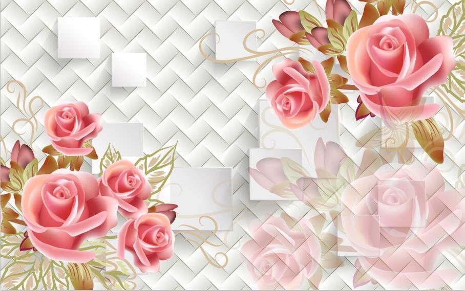 3D Texture pink flower decals Wallpaper AJ Wallpaper 1