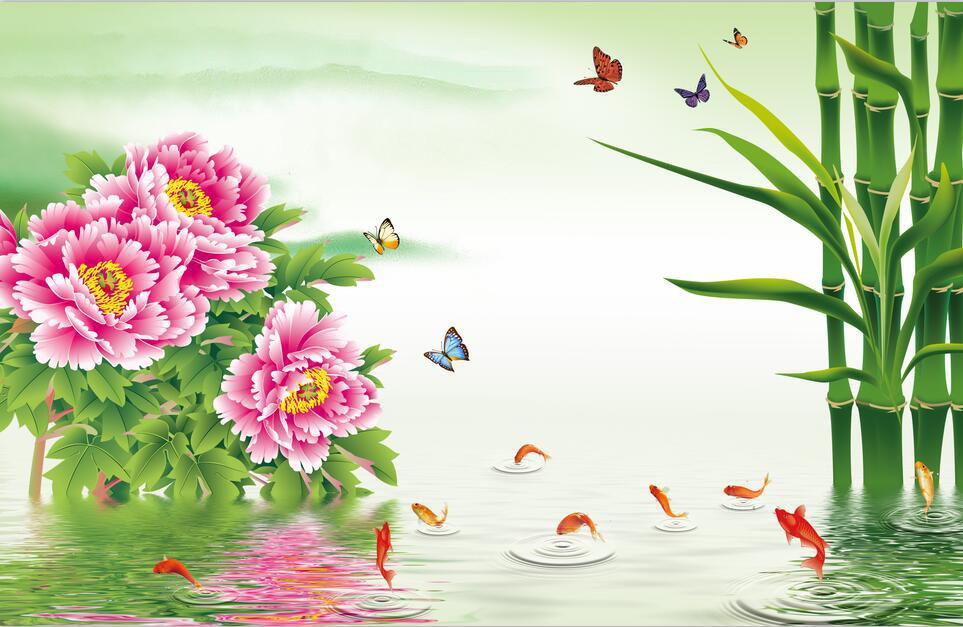 3D Fresh green bamboo flower Wallpaper AJ Wallpaper 1