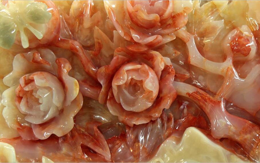 3D Red flower jade sculpture Wallpaper AJ Wallpaper 1