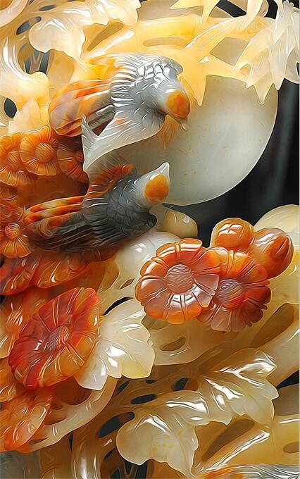 3D Flower color jade sculpture Wallpaper AJ Wallpaper 1