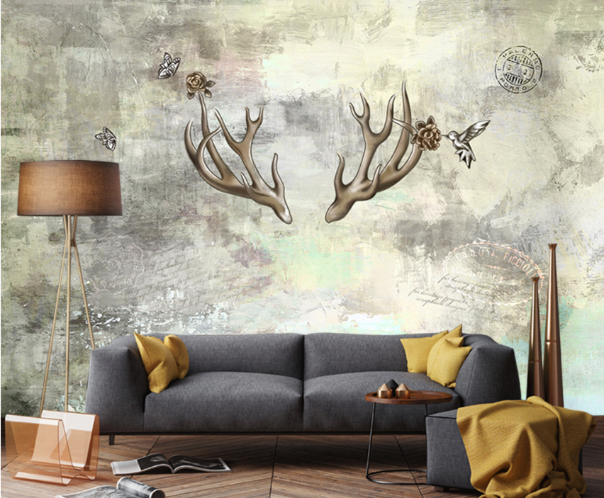 3D Antlers Birds 149 Wallpaper AJ Wallpaper