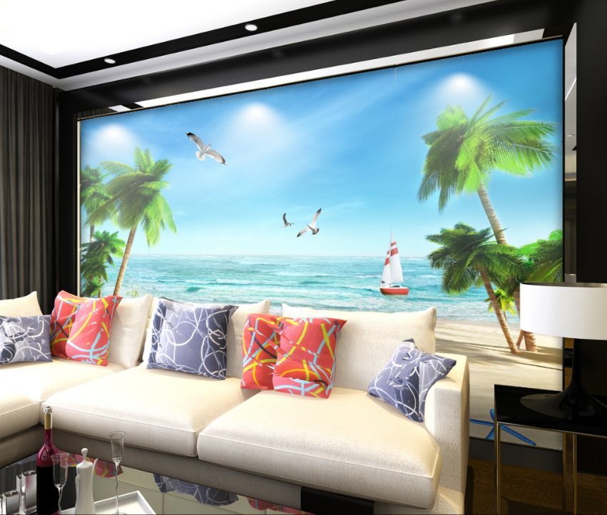 3D Beach Boat 563 Wallpaper AJ Wallpaper
