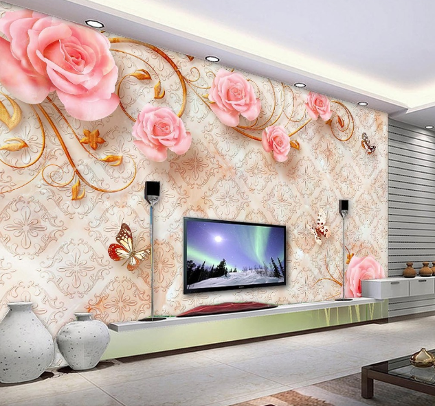 3D Rose Butterfly 449 Wallpaper AJ Wallpaper