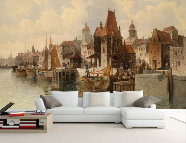 3D Riverside Town 300 Wallpaper AJ Wallpaper