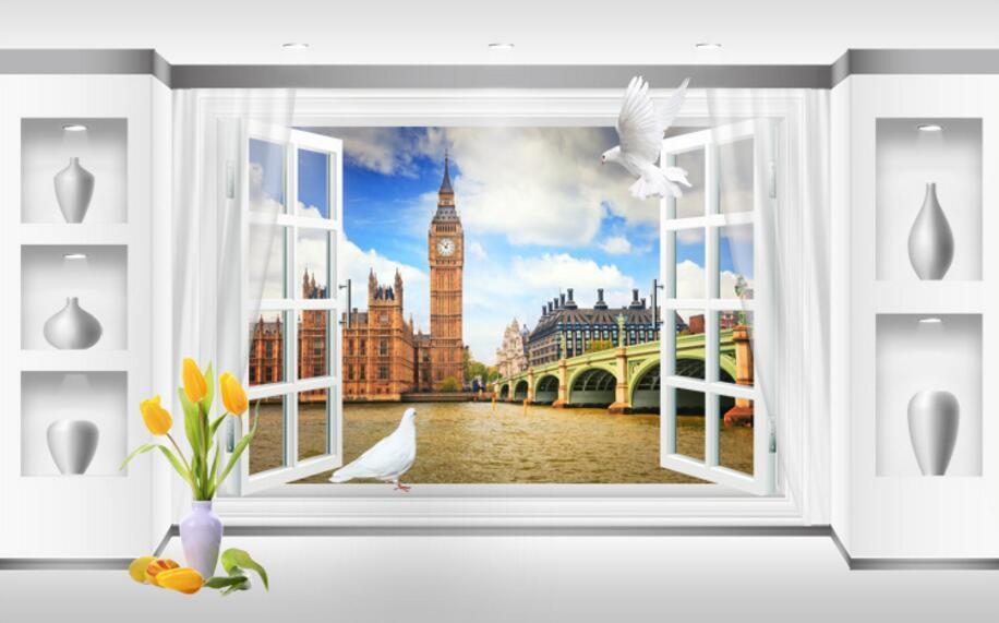 3D Window London Scenery 865 Curtains Drapes Wallpaper AJ Wallpaper