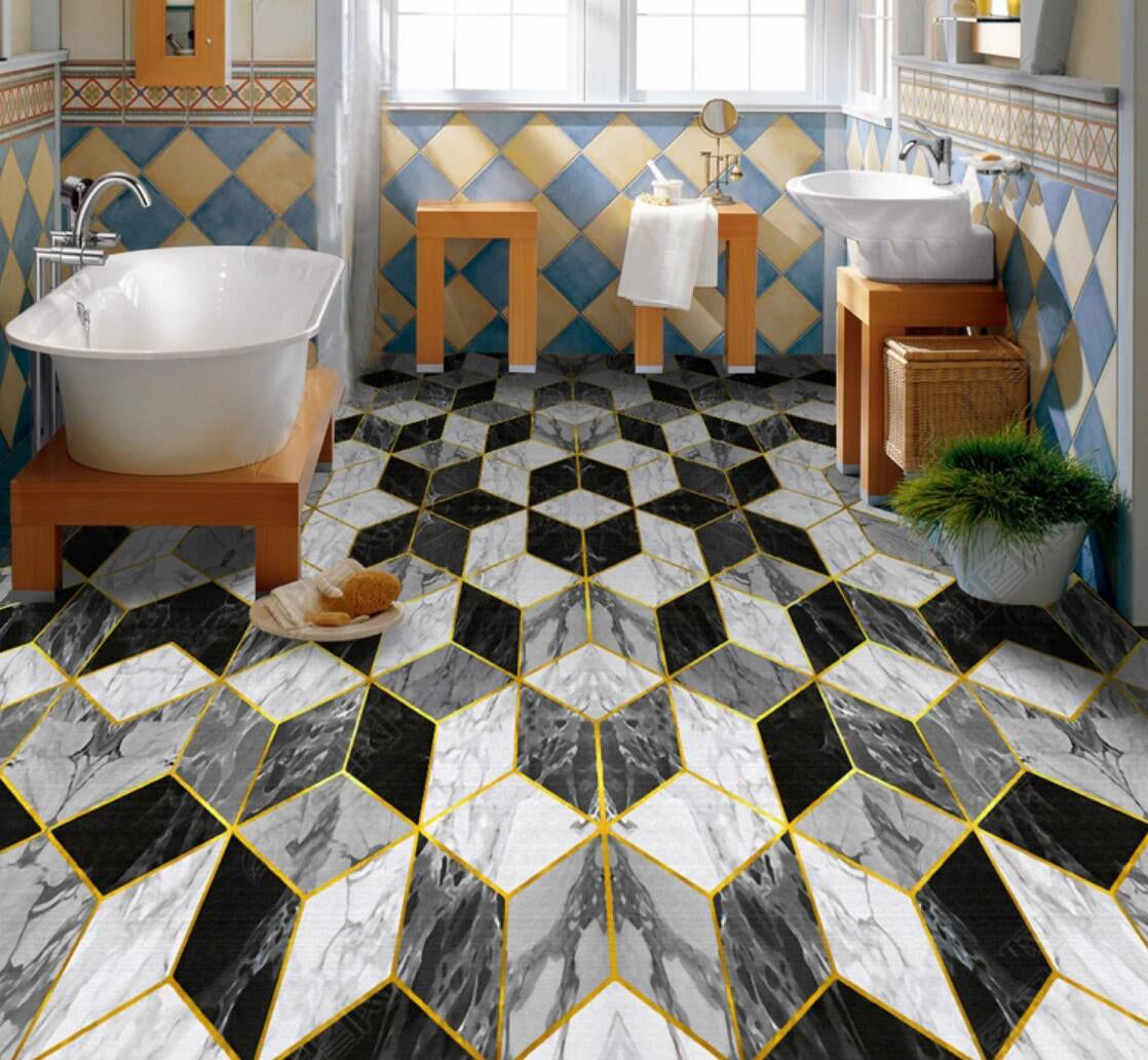 3D Black And White Gray 026 Floor Mural Self-Adhesive Sticker Bathroom Non-slip Waterproof Flooring Murals