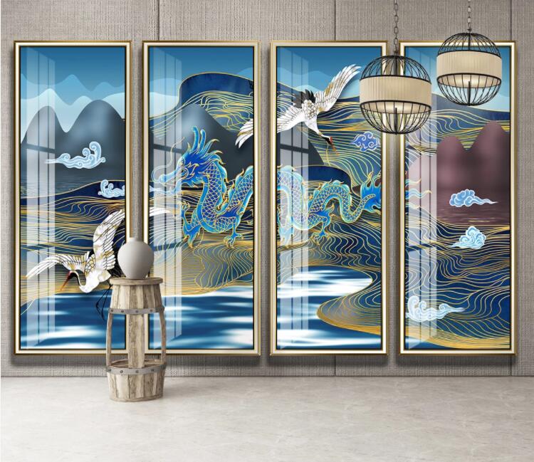 3D Green Dragon Crane WC2683 Wall Murals