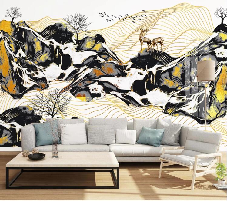3D Black Stone Deer WC2588 Wall Murals