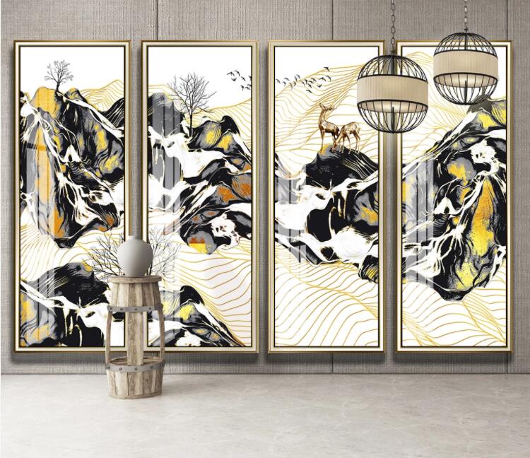 3D Black Stone Deer WC2588 Wall Murals