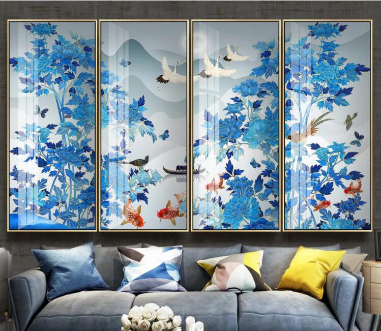 3D Ship Goldfish Crane WC2553 Wall Murals
