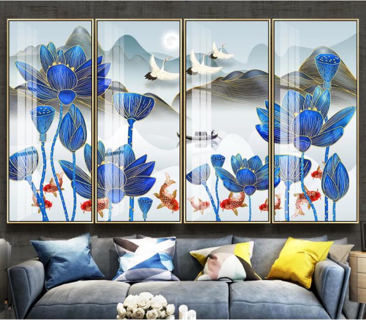 3D Lotus Flying Crane WC2480 Wall Murals