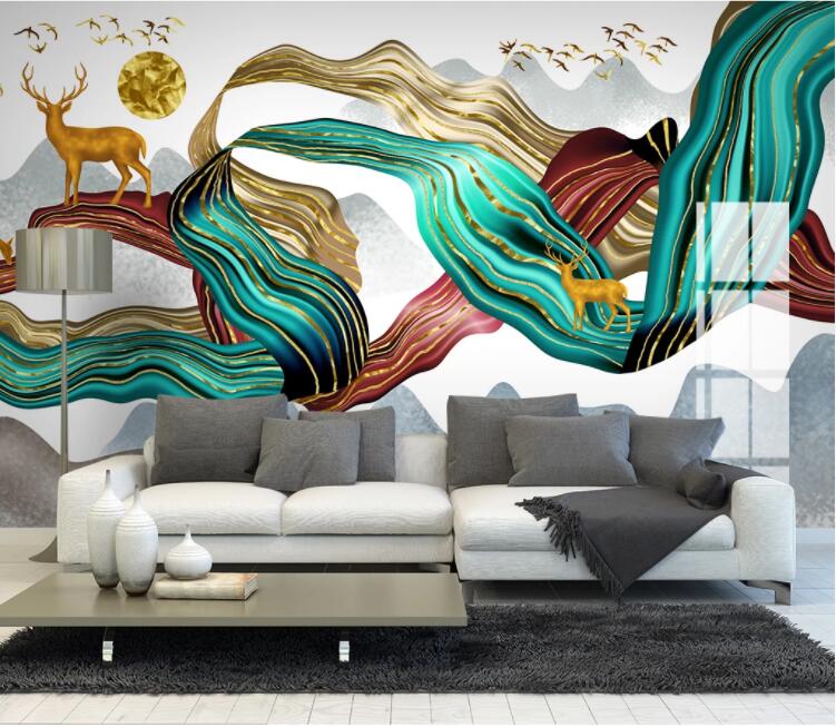 3D Golden Bird Fawn WC2468 Wall Murals