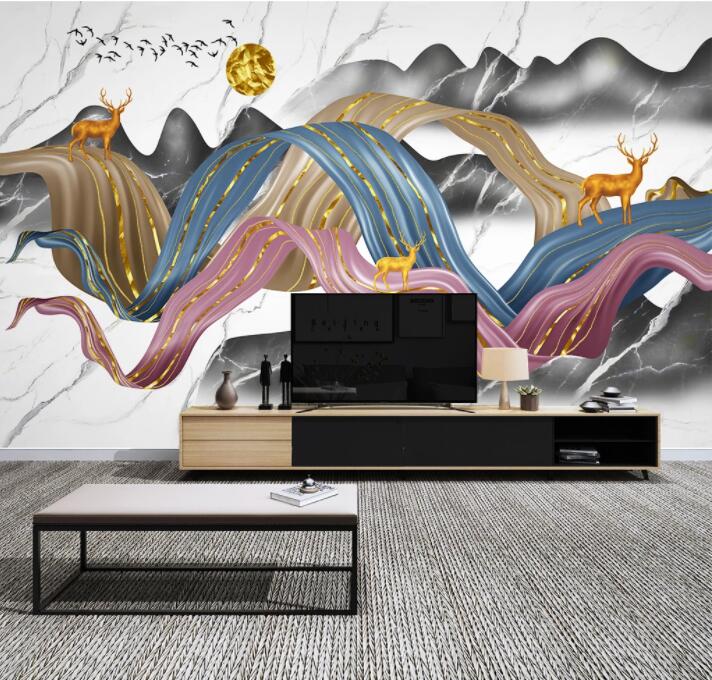 3D Golden Sun Fawn WC2460 Wall Murals