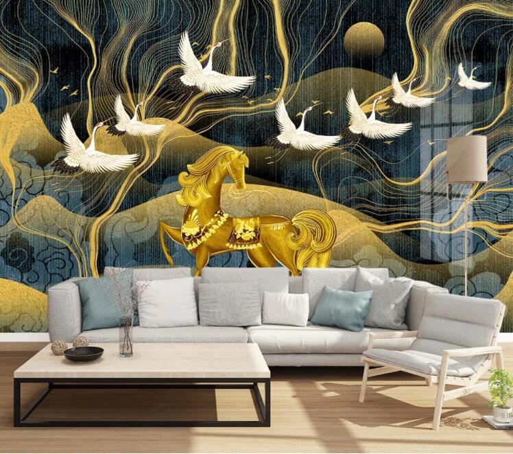3D Crane Horse WC2364 Wall Murals