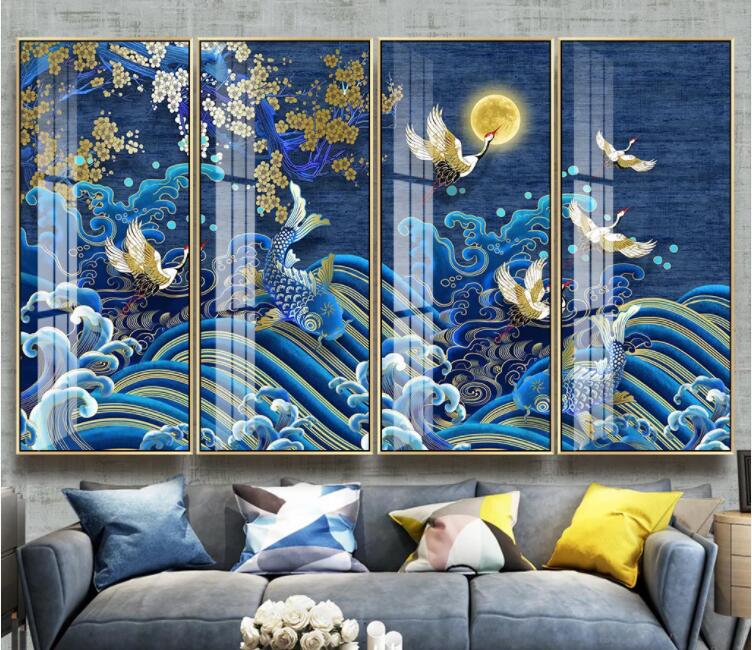 3D Goldfish Crane WC2286 Wall Murals
