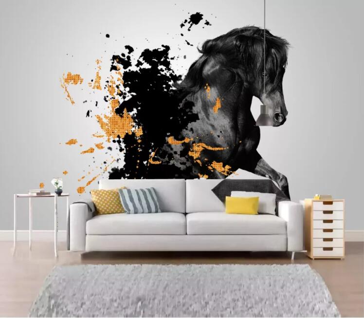 3D Black Horse WC2164 Wall Murals