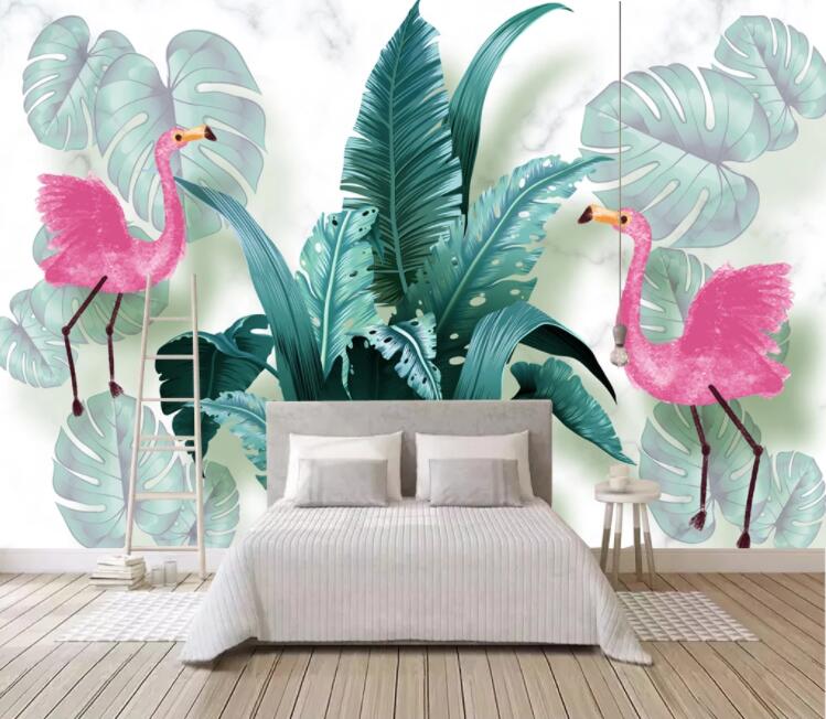 3D Flamingo Leaves WC1782 Wall Murals