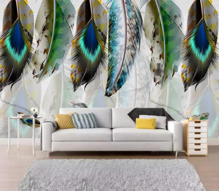 3D Green Feather WC1780 Wall Murals