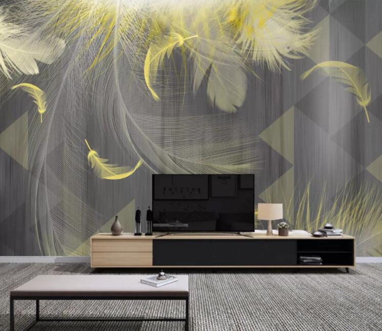 3D Yellow Feather WC2718 Wall Murals