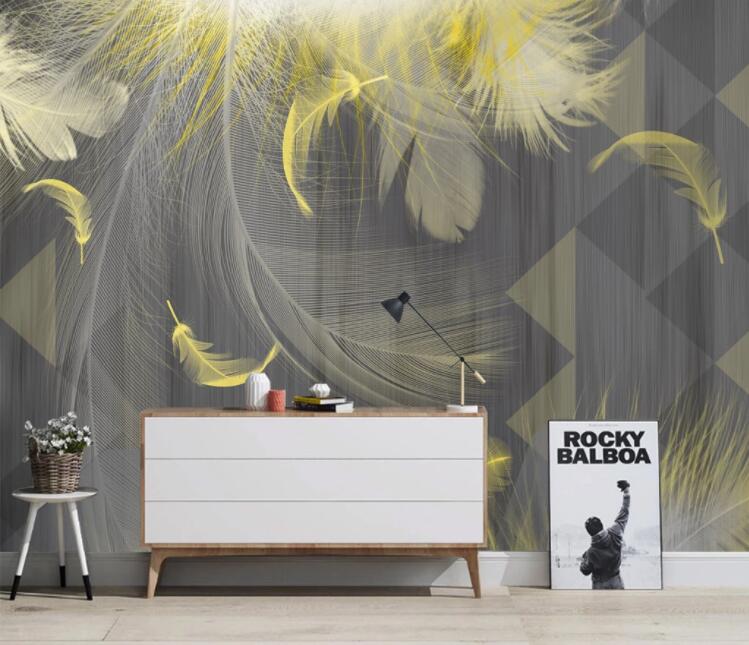 3D Yellow Feather WC2718 Wall Murals