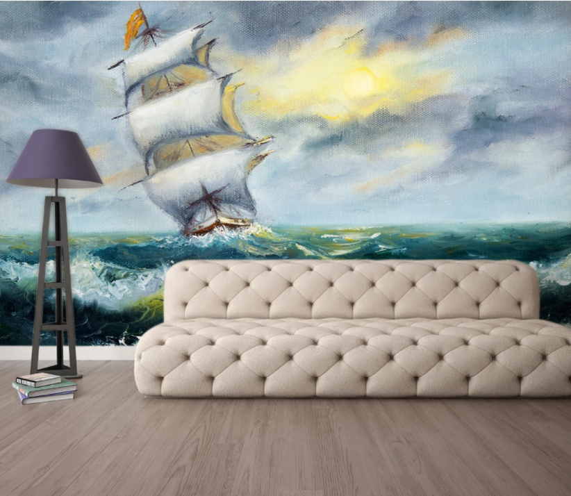 3D Wave Boat WC998 Wall Murals