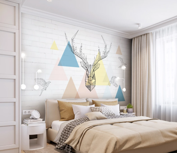 3D Black Deer Head WC1125 Wall Murals