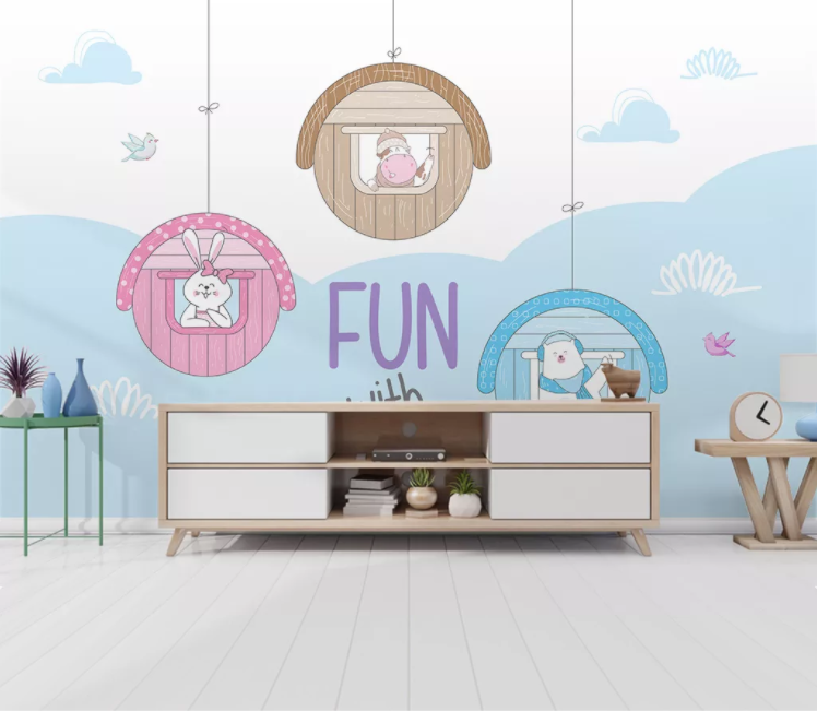 3D Bear Rabbit WC1717 Wall Murals