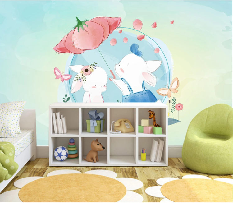 3D Rabbit Petals WC1709 Wall Murals