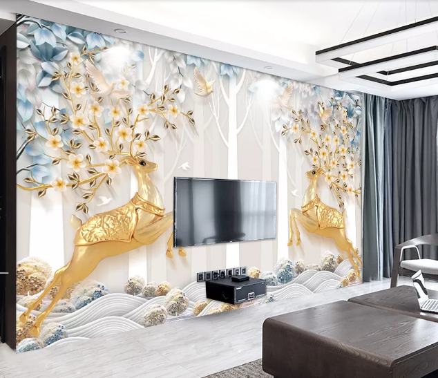 3D Golden Deer Jewelry WC2144 Wall Murals