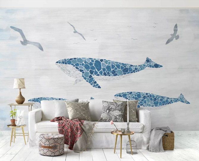 3D Whale Seagull WC2367 Wall Murals