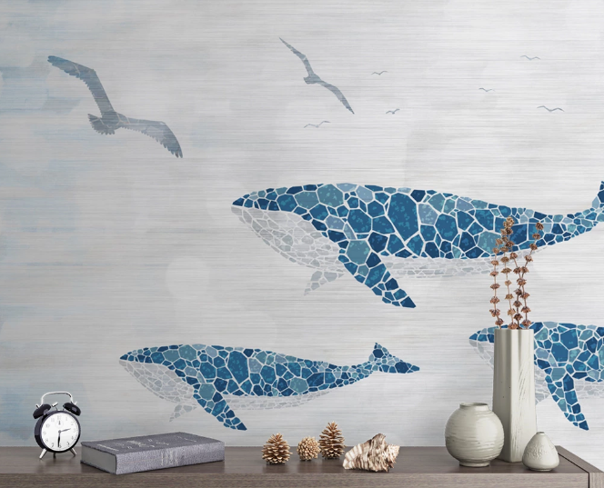 3D Whale Seagull WC2367 Wall Murals