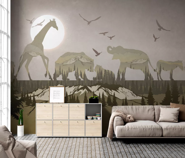 3D Giraffe Elephant WC2375 Wall Murals