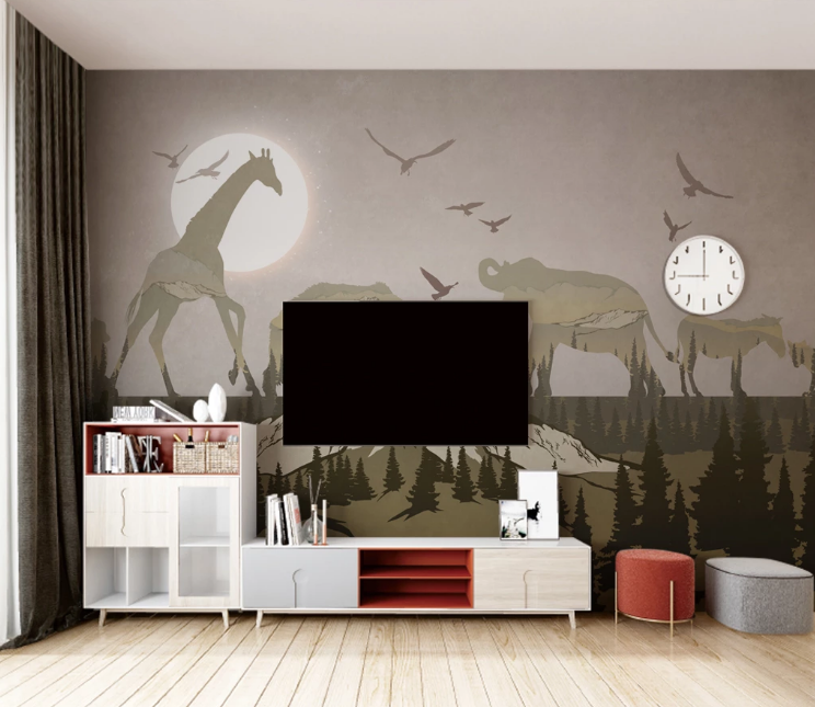 3D Giraffe Elephant WC2375 Wall Murals