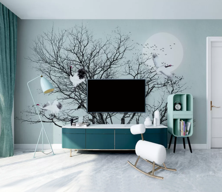 3D Black Tree Crane WC2203 Wall Murals