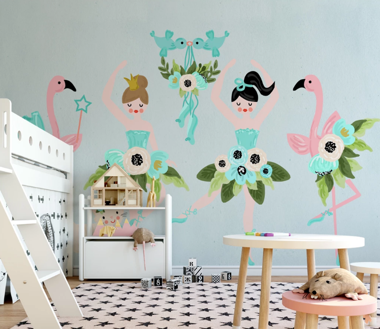 3D Flamingo Girl WC2152 Wall Murals