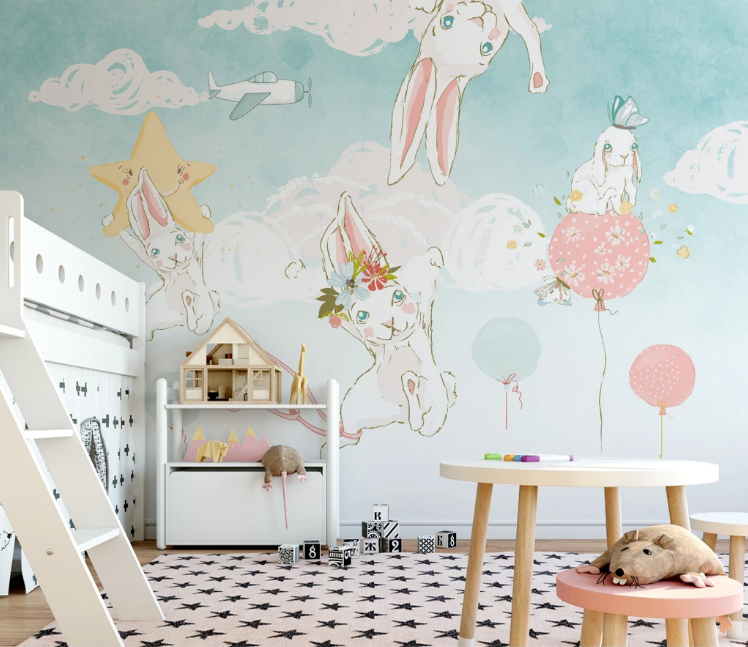 3D Rabbit Flower WC1816 Wall Murals