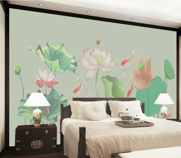 3D Goldfish Dragonfly WC2479 Wall Murals