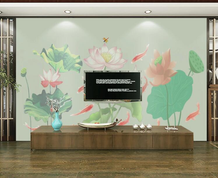 3D Goldfish Dragonfly WC2479 Wall Murals