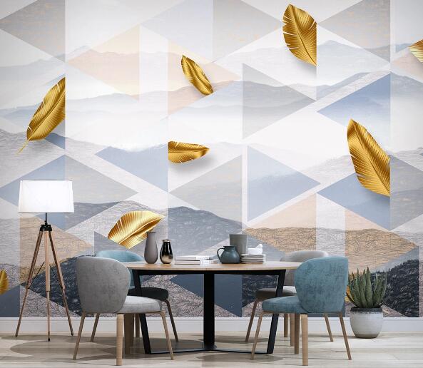 3D Golden Feather WC1638 Wall Murals