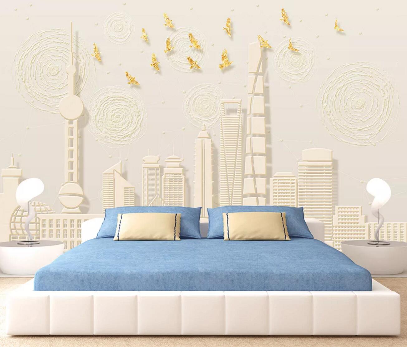 3D White Building WC416 Wall Murals