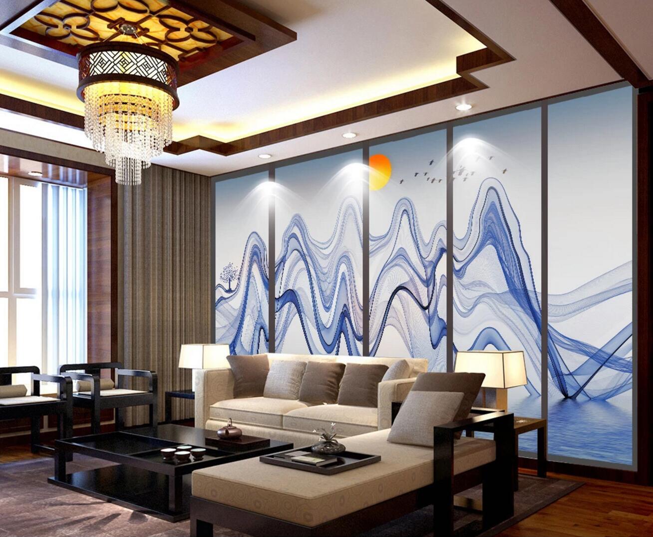 3D Sun Blue Tree WC459 Wall Murals