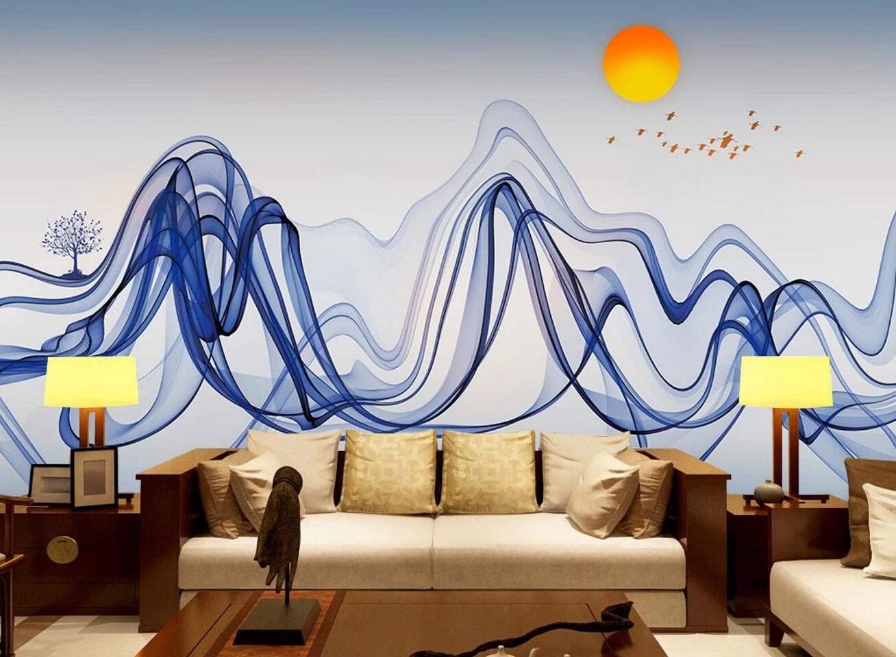 3D Blue Tree Boat WC458 Wall Murals