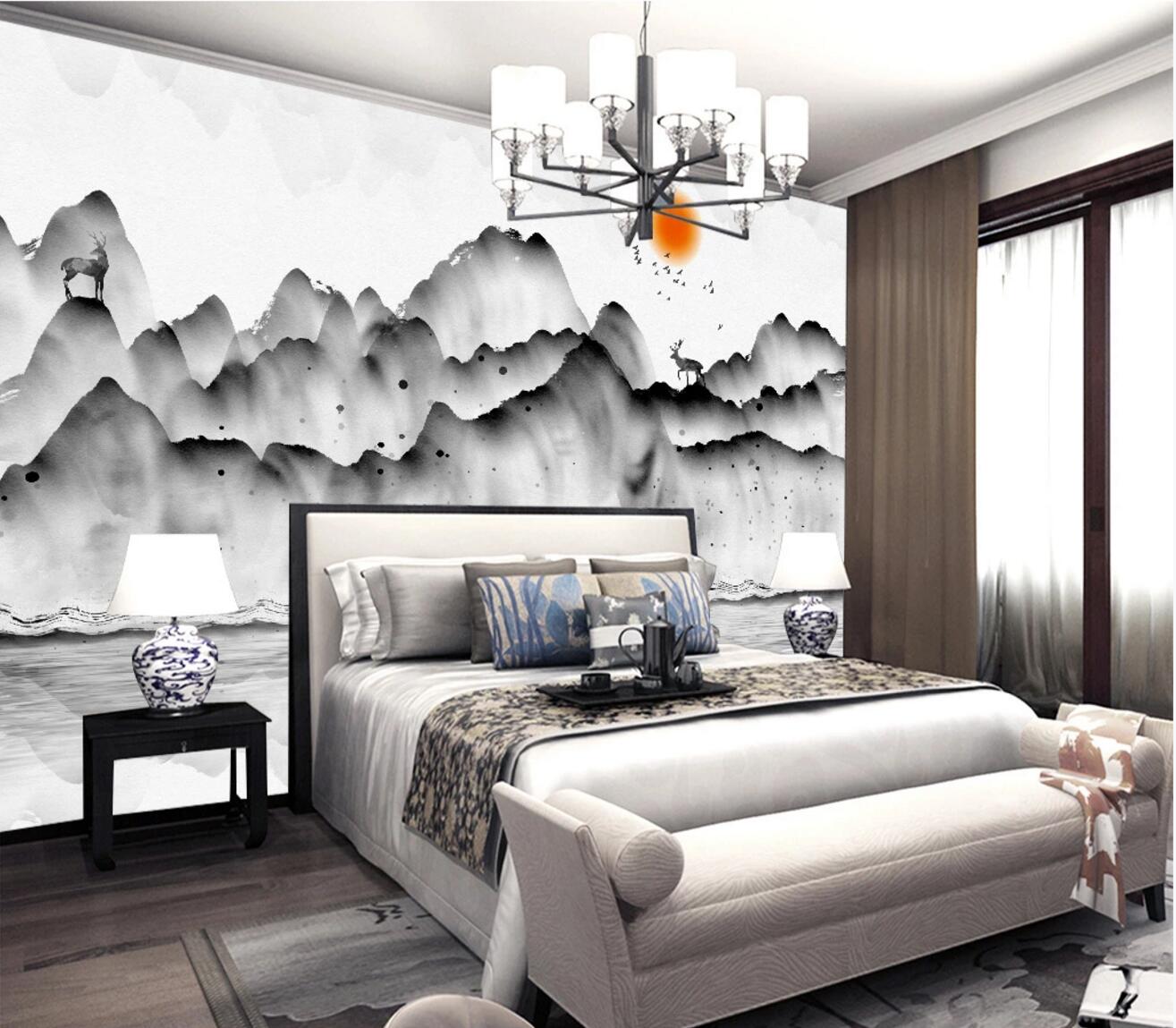 3D Black Deer WC742 Wall Murals