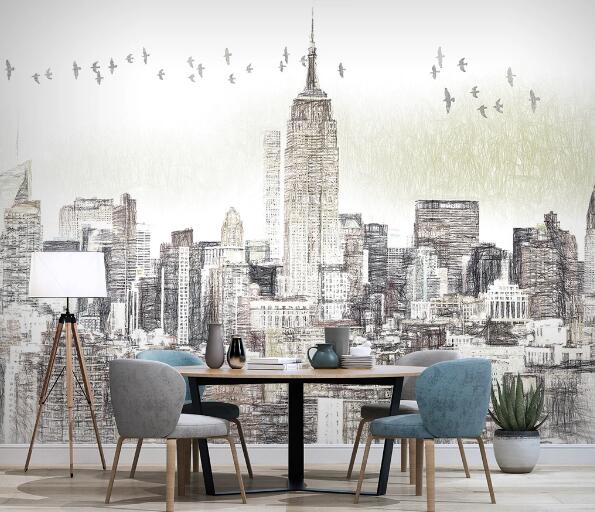 3D Urban Bird Flock WC1354 Wall Murals