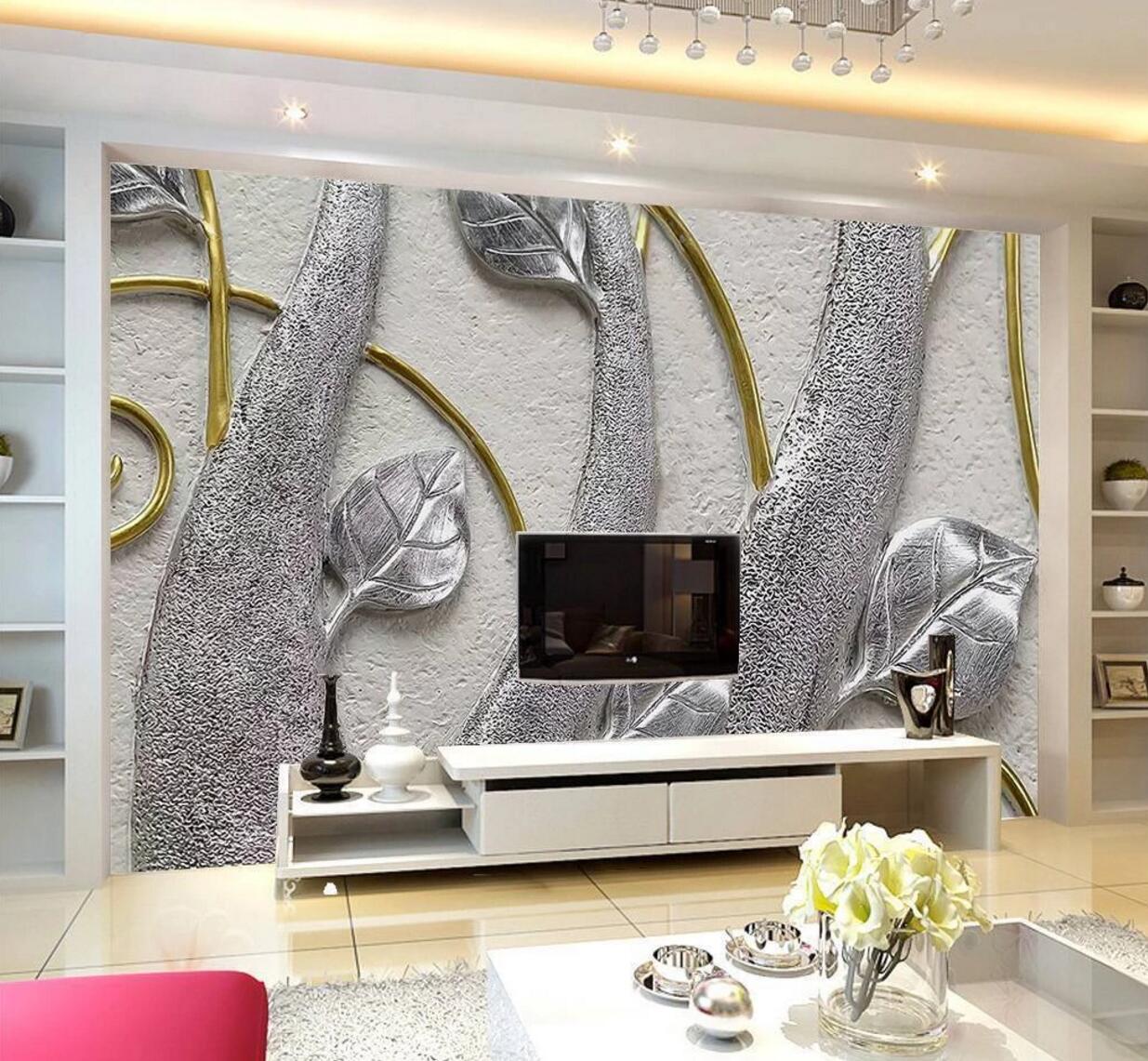 3D Silver Leaf WC842 Wall Murals